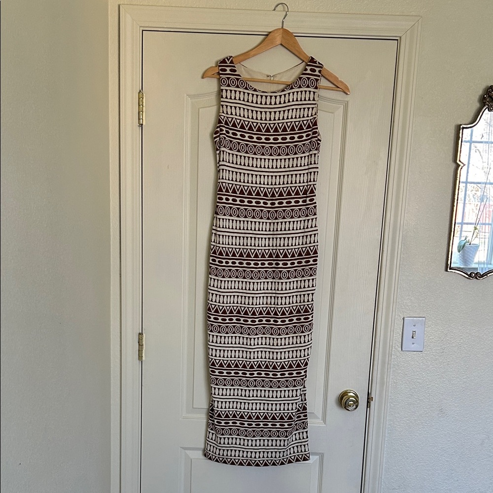 St. John Collection Copper and Cream Maxi Dress
